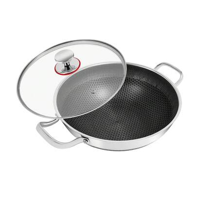 ZhdnBhnos Hybrid Frying Pans Nonstick Paella Pan With Lid Inch Stainless Steel Deep Skillet Large Frying Pan Big Pan For Cooking, Suitable For All Cooktops Including Induction (. Inch)