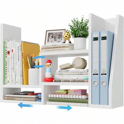 Desktop File Organizer Desk Organizer Shelf - White Office Organization Shelves For Top Of Desk Organizers And Accessories Corner Bookshelf Table Top Shelving Small Hutch Decorations For Women Office