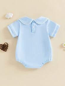 Baby Boy Girl Bubble Romper Infant Short Sleeve Collar Romper Oversize T-Shirt Cotton Bodysuit Top - Màu xanh lam - Xem 7