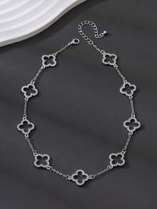 1件银色经典优雅百搭镂空可爱四叶草吊坠项链（女士款） - 銀色 - 查看 3