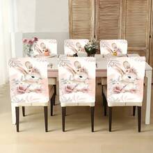 1件/4件/6件/10件装复活节系列米色兔子，头戴花朵头饰，周围环绕着粉色和白色花卉图案的短绒可拆卸椅套，适合所有季节，可用于餐厅、客厅、办公室、酒店的节日装饰。 - 彩色 - 查看 8