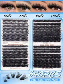 640/608pcs D-Curl Fluffy False Eyelashes, High Capacity, Suitable For Beginners, Dense & Voluminous, DIY Segmented Lash Extension, Enlarging Eyes, Lightweight & Reusable, Large Capacity Individual Lashes, Soft & Natural, Create 3D Layered Eye Makeup, Easy For Home DIY, Portable For Travel, Convenient For Daily Commute - D - 查看 10