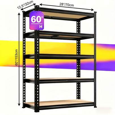 2 pièces Étagère de rangement métallique réglable robuste - Étagère robuste avec une capacité de 2000/couche, hauteur réglable (convient pour 60/72 pouces), étagères autoportantes faciles à assembler pour le garage, l'entrepôt, la maison, le bureau - Étagère de style industriel