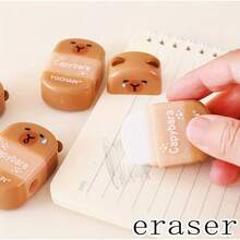 4pcs/Set Bestselling Creative Cartoon Capybara 2-In-1 Pencil Sharpener & Eraser Cleaning Set, Suitable For Students