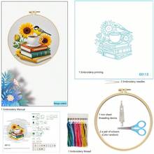 1 Set 11CT Cross Stitch Embroidery Kit, DIY Handmade Embroidery, Gramophone, Hot Air Balloon, Bee, Vase, Floral, With 3-Strand Thread, Bamboo Embroidery Hoop, Pattern Chart