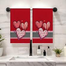 2 Stücke Herz Polka Punkt & gestreifte Spitzenborte Geschirrtuch Set, weich & hochabsorbierend, Geschirrtücher zum Kochen/Backen, Einweihungsgeschenk für Freunde, Küchendekoration, Haushaltsgegenstände - Rot - Übersicht 5