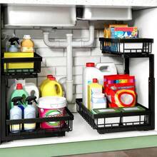 HAWOO Organizador Debajo del Fregadero de 2 Niveles, Prueba de Óxido Organizadores de Gabinetes Deslizantes en Forma de L, Organizador de Fregadero Multiusos para Cajón de Cocina y Baño, 2 Pack - 1 - Ver 9