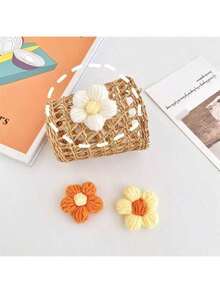 50/100pcs Random Polyester 3D Floral Decor, Soft Knitted Multi-Color Flower Decorations With Adorable Textured Design, Ideal For DIY Craft Projects, Bag/Accessory Decoration And Home Decor - Perfect For Handicraft Enthusiasts, DIY Creators And Accessory Designers. - Multicolor - View 7