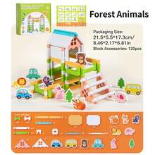 1 Set Large Size Rounded Corner Easy Assembly Gradual Advancement High-Quality Natural Wood Mortise And Tenon Construction Building Blocks, Popular Building Blocks Toy, High-Rated Intellectual Toy, Wooden Blocks, STEM Toy For 3-12 Years Old Children With Diverse Styles And Multi-Color Design (Warm Earthy Brown, Fresh Sky Blue, Lively Grass Green, Bright Sunshine Yellow, Clean Cloud White) And Diverse Geometric Shapes - Mortise and Tenon Block House - View 13