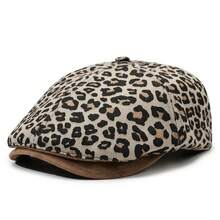 1pc Leopard Print Retro Newsboy Cap, New American Style Sun Protection Beret Hat - A - View 10