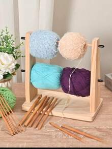 1 件装木制钩针纱线架磁性旋转针织工具旋转线轴羊毛球卷线器旋转旋转器纱线架 - 1set - 查看 10