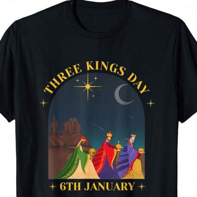 Camiseta de los Tres Reyes Magos para Epifanía, Camiseta de Cuello Redondo de Talla Grande Adecuada para Gimnasio y Uso Diario, Lavable a Máquina, Regalo para Amigos en Navidad, Día de San Valentín, Camiseta de Cuello Redondo Adecuada para Todas las Estaciones