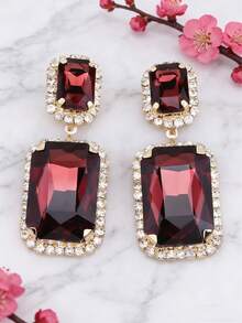 ACEHLN Copper Alloy Claw Shape Welded, Rhinestone Rectangle Pendant Earrings