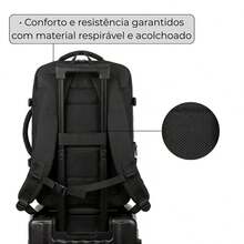 Waterproof Expandable Backpack For Notebooks, Travel, Executive, School, Reinforced, Large Capacity With USB Port, Unisex - Black - View 5