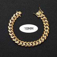 1pc Men's 18K Gold Plated Plated Cuban Link Chain Bracelet  8-22mm Men'S Cuban Chain  Classic Hip-Hop Accessory 316L  Stainless Steel Unisex Gift Music 2025 Autumn And Winter Fashion Bracelet Auspicious New Year Gifts - 10毫米/0.39英寸 - 查看 10