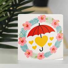 Decorative White Wooden Box With Red Umbrella, Yellow Hearts, And Pink Hibiscus Flowers - Tropical Summery Bright Cheerful Design For Home Decor Or Gift - White - View 3