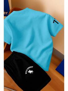 Men's T-Shirt And Shorts Set - New Summer Collection - Modern - Premium Cotton - 淺藍色 - 查看 2
