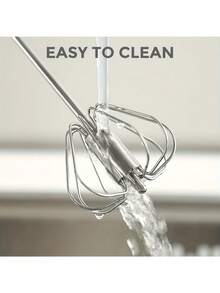 1pc Stainless Steel Multi-Function Whisk And Milk Frother - Manual Mixer, Suitable For Baking, Eggs And Cream - Essential Kitchen Tool - Silver - View 4