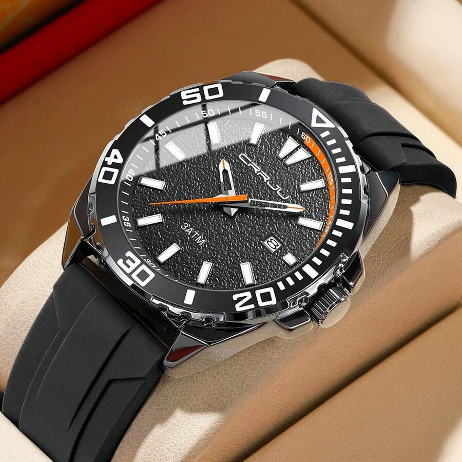 CRRJU Men's Fashion Quartz Waterproof Luminous Silicone Strap Date Display Wrist Watch - Multicolor - View 1