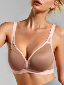 Wingslove Högintensiv lätt vadderad sport-bh med bygel och V-ringning, heltäckande - Kamel - Visa 3