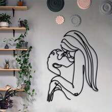 优雅接吻情侣金属墙饰 - 简约线条设计家居装饰，浪漫情侣完美礼物，现代卧室和浴室点缀品 - 黑色 - 查看 5