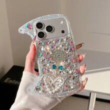 High-Quality Luxury 3D Lollipop Rhinestone Handbag Design Phone Case With Chain, Compatible With Iphone 17 Pro Max/17 Pro/17, 16 Pro Max/16 Pro/16, 15 Pro Max/15 Pro/15, 14 Pro Max/14 Pro/14, New 13 Pro Max/13 Pro/13, Fashionable And Elegant - Silver - View 3