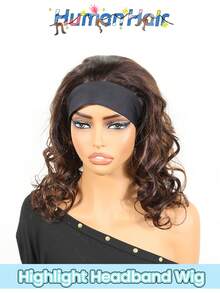 16inch Brown Highlight Headband Wigs For Women Daily Wear 150% Denisty Body Wave Human Hair Headband Wigs Brown Ombre Blonde None Lace Glueless Human Hair Wig - S2/33 - View 2