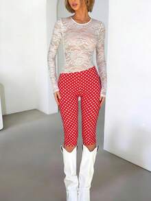 DOUCIU Lace Patchwork Long Sleeve Backless Sexy Slim Jumpsuit - Red - View 2