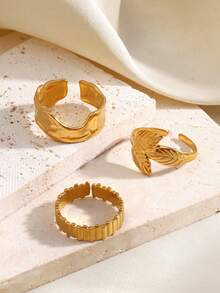 3pcs/Set Stainless Steel 18K Gold Plated Geometric Open Ring, Suitable For Women's Daily Wear - Yellow Gold - View 5