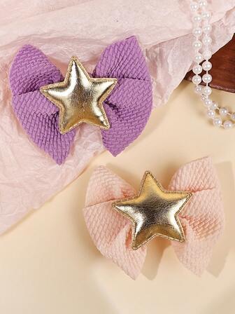 2pcs Star & Bow Hair Clips, Suitable For Everyday Wear