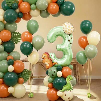 39 piezas Conjunto de globos de número con tema de dinosaurio, incluye globos de número de lámina verde oliva de 32 pulgadas y globos de látex verde suave, adecuado para decoración de fiesta de cumpleaños con tema de dinosaurio, baby shower, celebración de aniversario y otras fiestas divertidas