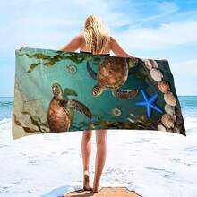 1条超大尺寸海龟图案沙滩巾，超强吸水超细纤维沙滩毯，适用于沙滩、泳池、旅行、露营、瑜伽