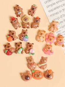 20/50/100个可爱卡通动物夜光树脂配件，水豚、仓鼠DIY装饰，奶油胶盲袋混合款式首饰配件 - 咖色 - 查看 15