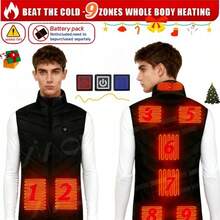 9 Heated Vest Zones Electric Heated Jackets Men Women Sportswear Heated Vest Bodywarmer Usb Inner Heat Vest Veste For Camping - 9個黑色區域 - 查看 1