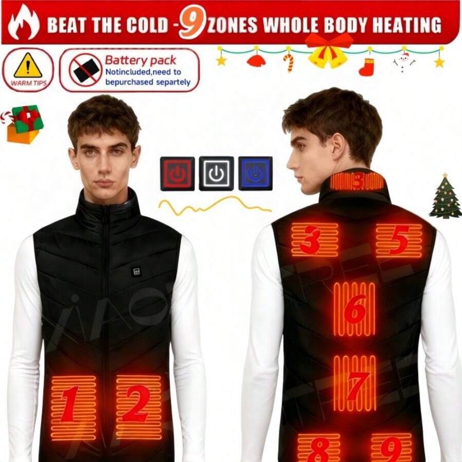 9 Heated Vest Zones Electric Heated Jackets Men Women Sportswear Heated Vest Bodywarmer Usb Inner Heat Vest Veste For Camping - 9個黑色區域 - 查看 1