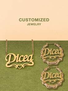 [Valentine's Day Exclusive] Customized Set, Customized Text Earrings (7cm) + Double-Layer Necklace, "Love Is Stronger Than Gold", Valentine's Day Gift, Gold Stainless Steel Jewelry, Customized Gift, Gift Box Packaging, Carefully Selected Gift. - Selected Items - View 3