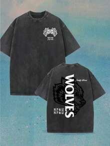 230g Vintage Washed Round Neck Short Sleeved Shirt, Tiger Head Double-Sided Print, Running T-Shirt, Street Short Sleeved Shirt, Vintage Gym Sportswear, Men's T-Shirt - 黑色 - 查看 1