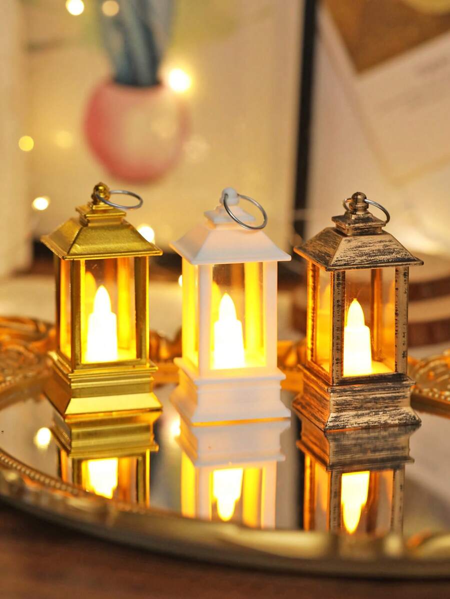 1个迷你手持LED装饰灯笼，电池供电，家居装饰迷你夜灯，房间装饰LED蜡烛灯笼，室内桌面装饰迷你灯笼，适用于派对、餐桌、婚礼装饰 - 黃光 - 查看 1