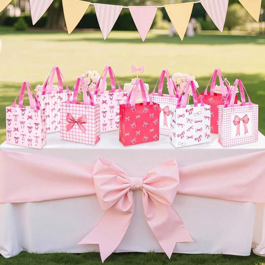 Tote Bags With Handles, Designed For Party Favors, Featuring Six Different Styles, For Birthdays And Weddings, In Pink - Multicolor - View 1