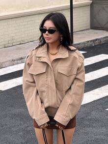 DEEKA Autumn/Winter New Women's European And American Style Fashion Suede Texture Jacket - Light Khaki - View 2