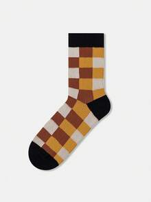 1/5 Pairs Unisex Couple Checkerboard Checkerboard Pattern Artistic Design Combed Cotton Breathable Mid-Calf Socks, Suitable For Travel, Home, Office, Holiday Gifts - Multicolor - View 23