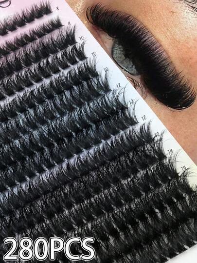 14 pares de grupos de pestañas de alta capacidad, pestañas postizas rizadas y gruesas en forma de D, adecuadas para extensión de pestañas individuales, estilo de dibujos animados, grupos de pestañas individuales densas para uso doméstico, adecuadas para principiantes