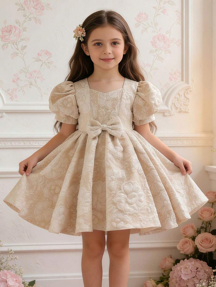 Champagne Gold Floral Butterfly Decorated Princess Dress For Little ...