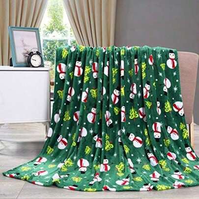 Valerian Luxury Velvet Touch Ultra Plush Manta de Navidad | Suave, cálida, acogedora| Manta de Forro Polar Estampada para Vacaciones, 127 x 152 cm, 50 x 60, sandía(50 x 60" verde Snowman)