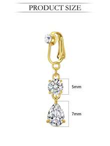 Fake Belly Button Ring Clip-On For Women - CZ Dangle Heart Non-Piercing Jewelry - Golden - Golden - View 2