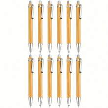 12pcs Bamboo Creative & Fashionable Pen Clips, Push-Button Bamboo & Wood Ballpoint Pens, Portable For Office & Signing - Black - View 9