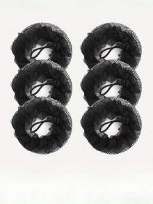 6个装黑色蕾丝儿童发网，芭蕾舞考试升级发髻罩，弹性发网 - 彩色 - 查看 8