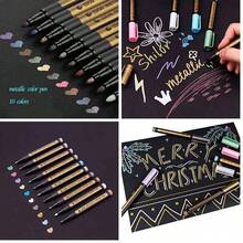 Juego de plumones de pintura acrlica de alta calidad, 10 colores metlicos para pintura de roca, tarjetas de bricolaje, arte de piedras, lbumes de recortes, tela, metal, cermica, copa de vino - como se muestra en la figura - Ver 1