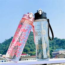 Botella de agua de 800ml con diseño de luna creciente - Botella de agua para correr lunar - Botella de agua portátil de gran capacidad con degradado - Botella de agua para deportes al aire libre de gran capacidad - Botella de agua y vaso de plástico de gran capacidad, adecuada para fiestas de cumpleaños, actividades al aire libre, cocina, vuelta al colegio, viajes y vida diaria - Multicolor - Ver 6