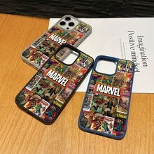 Marvel Patterned Phone Case, Iron Man, , Hulk, Thor, Hawkeye, Black Widow, Thanos, Avengers. Compatible With IPhone 17 ProMax, 17Pro, 17Air, 16, 15, 14, 13, And 12 Pro Models, With Shockproof Protection. A Unique Gift For Marvel Fans, Friends, Birthdays, Holidays, And Special Occasions. Great Gift Option For Anyone Who Loves Superheroes. - 黑色 - 查看 3